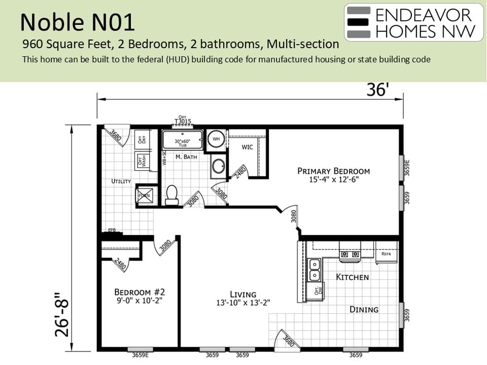 Noble 960 sq ft floor plan