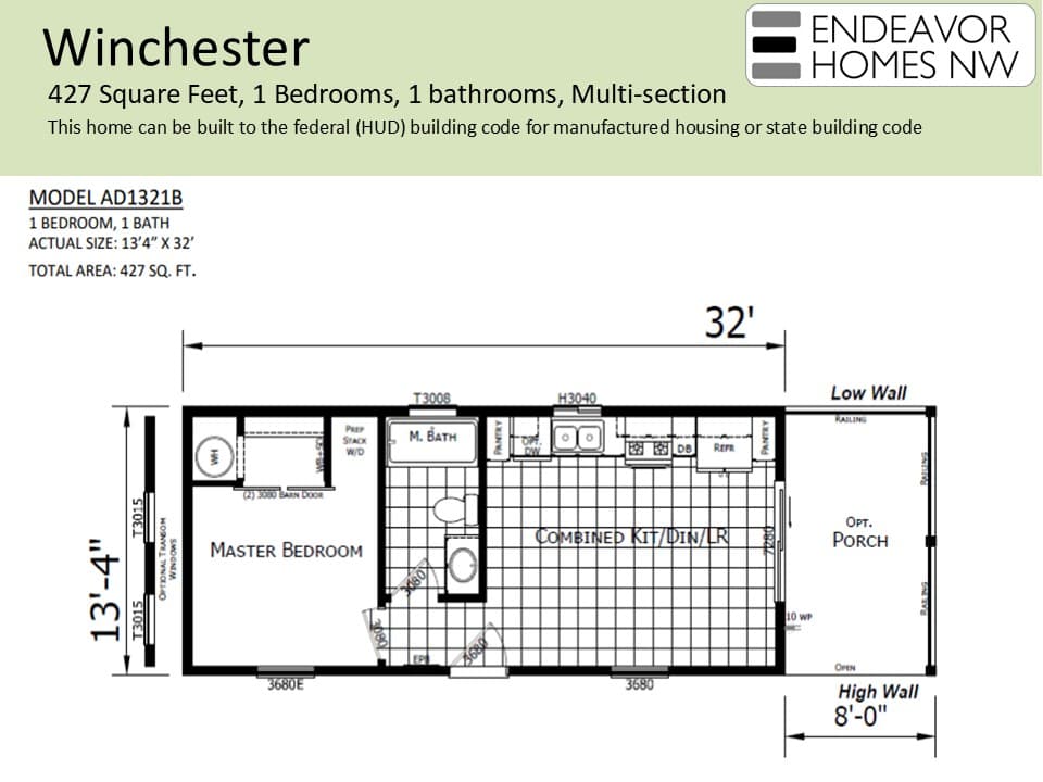 Winchester 427 sq ft floor plan